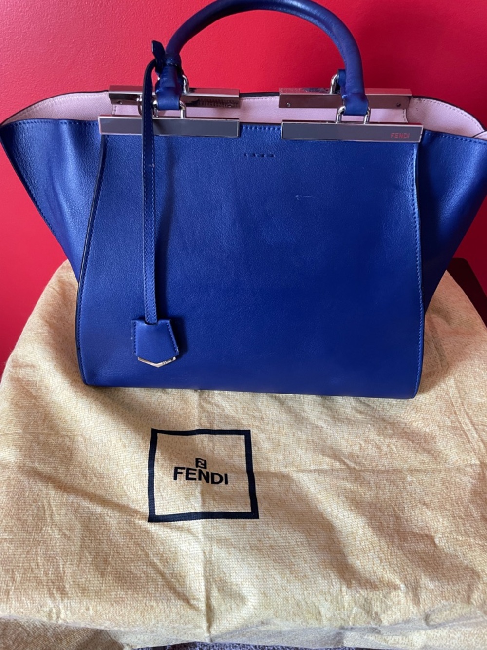 Fendi Cobalt Blue Leather Satchel with Silver-Tone Hardware